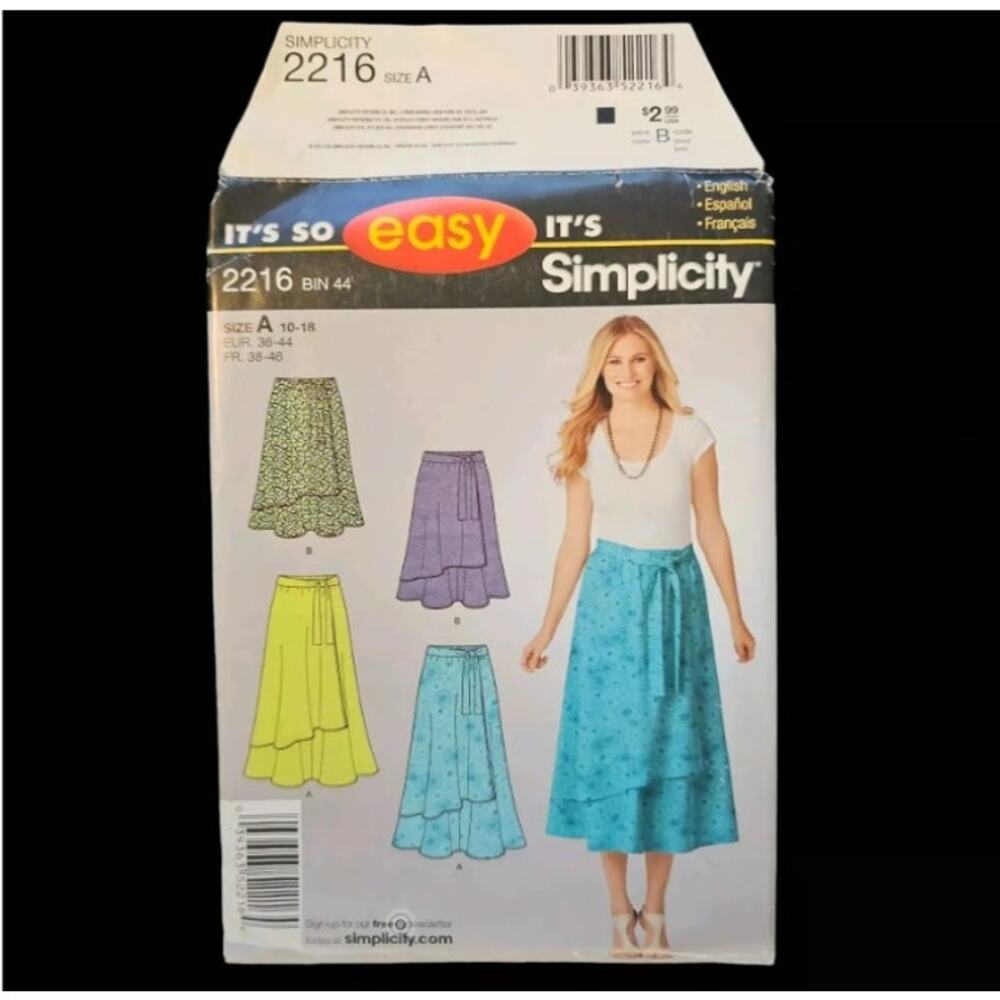 Sewing Pattern Uncut FF Simplicity 2216 Pull On Skirts Faux Wrap Easy Size 10-18